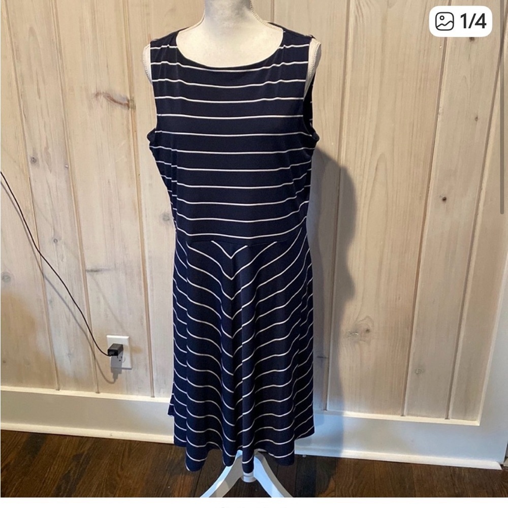 Charter Club Navy and White Striped‎ Midi Dress